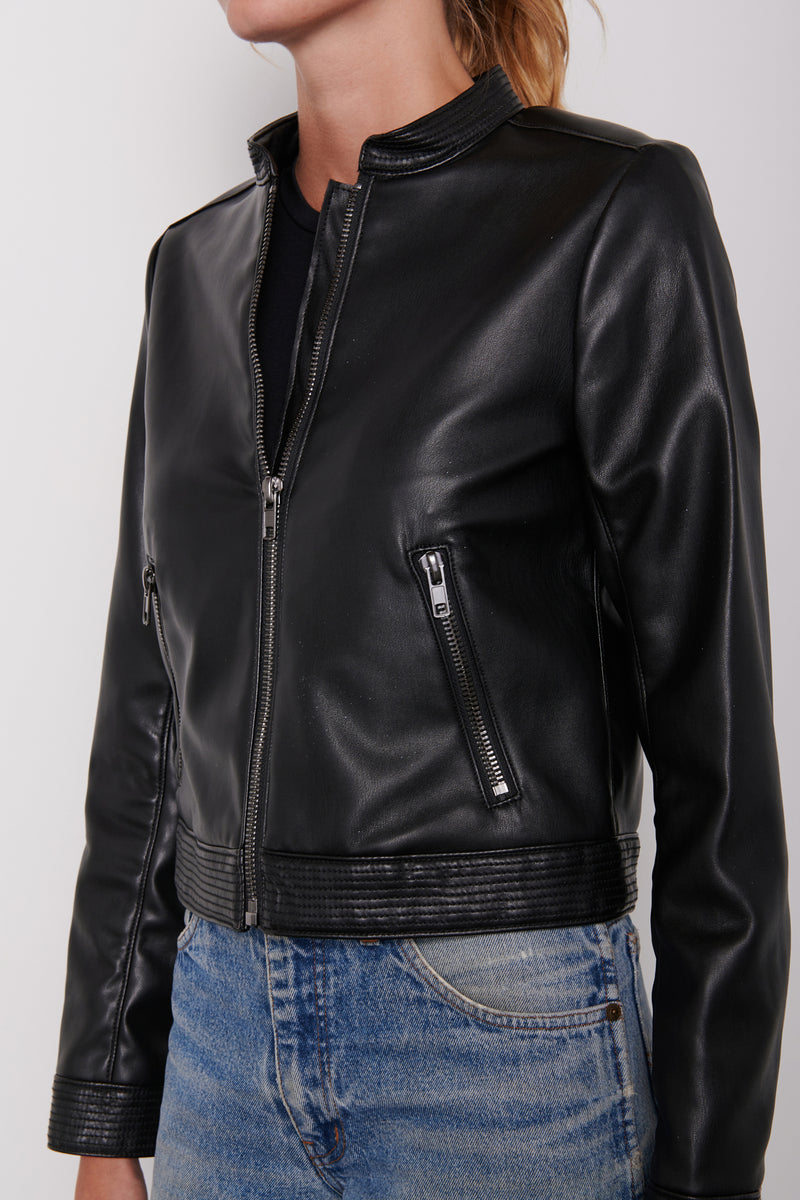 Black Vegan Leather Jacket - front side close