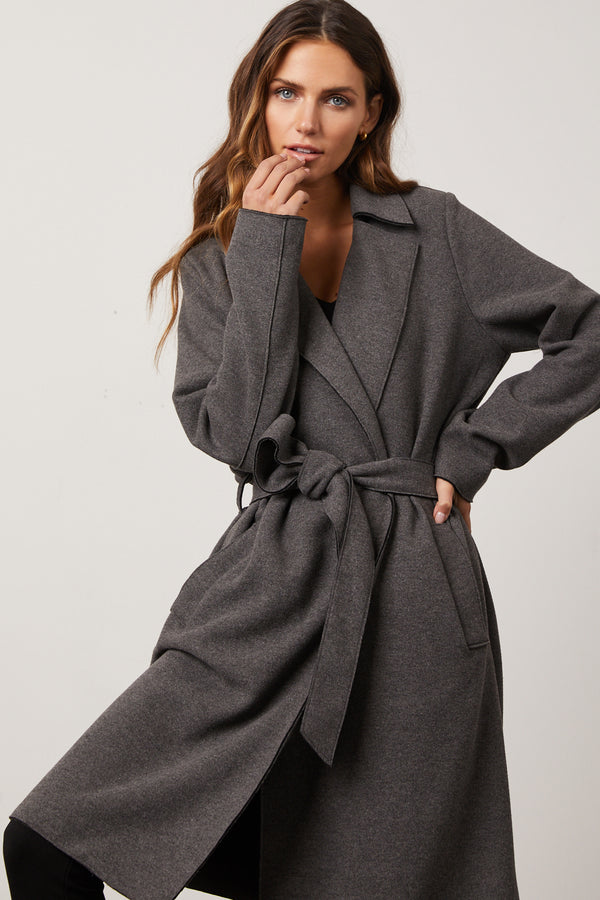 Freya Knit Trench in Anthracite - front close up