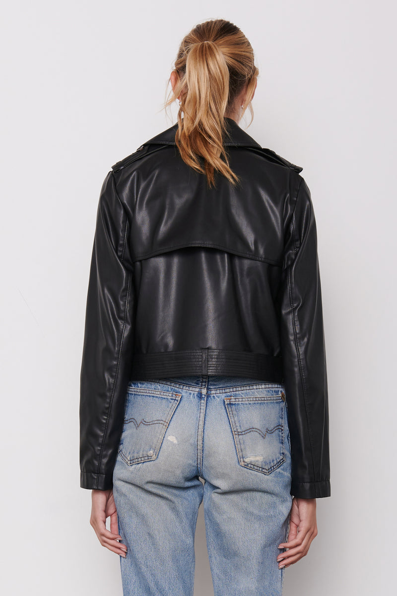 Black Vegan Leather Jacket - back