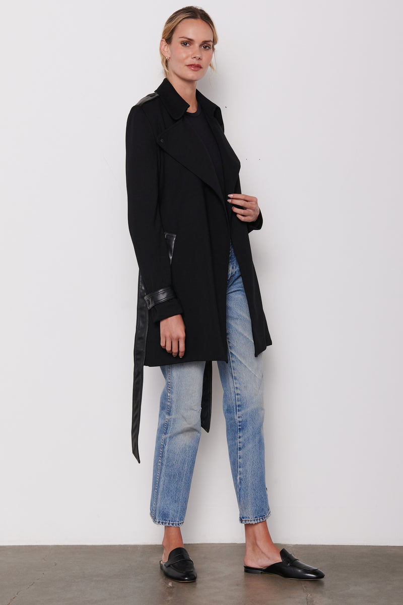 Black Trench Jacket - side view full length