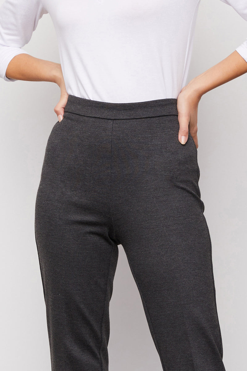 Paige Knit Trouser in Anthracite - front waist close up