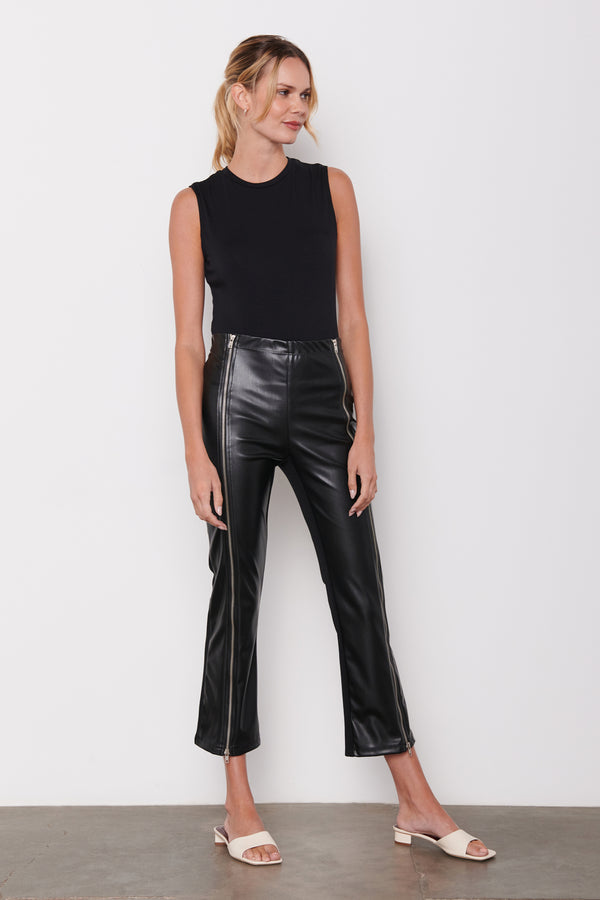 Black Vegan Leather Double-Zip Pant - Front
