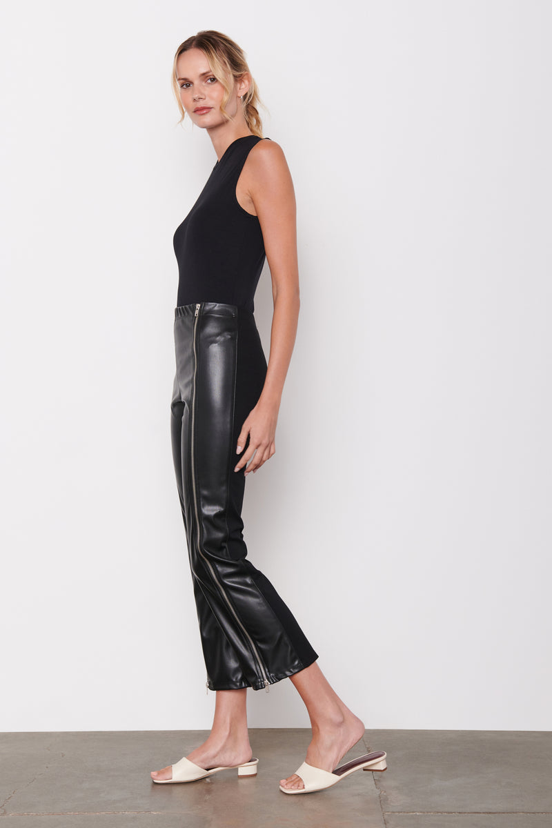 Black Vegan Leather Double-Zip Pant Side