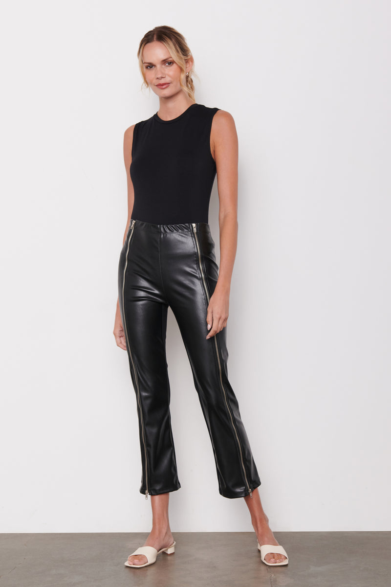Black Vegan Leather Double-Zip Pant Fornt Full View