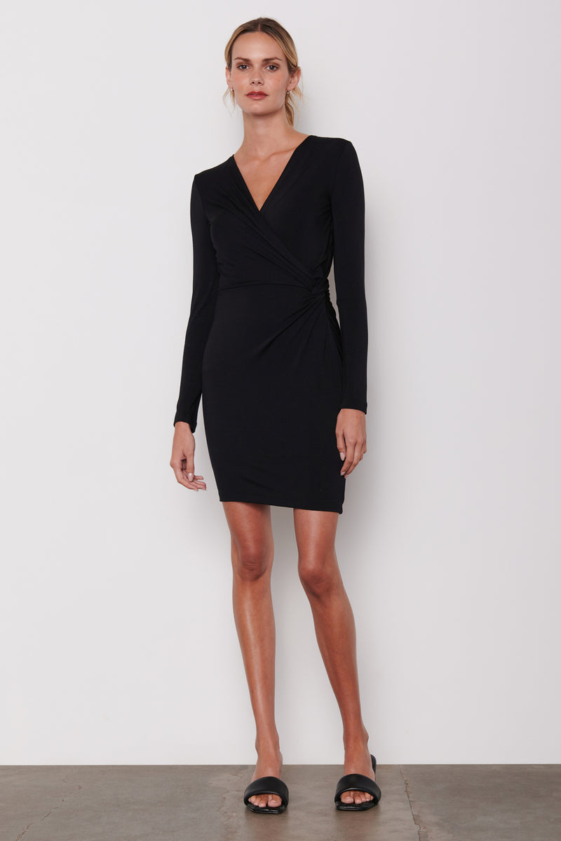 Black Wrap Mini Dress - front full length