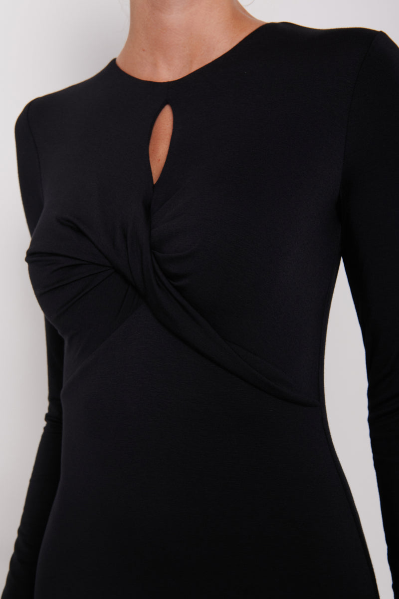 Black Keyhole Mini Dress - twist front detail