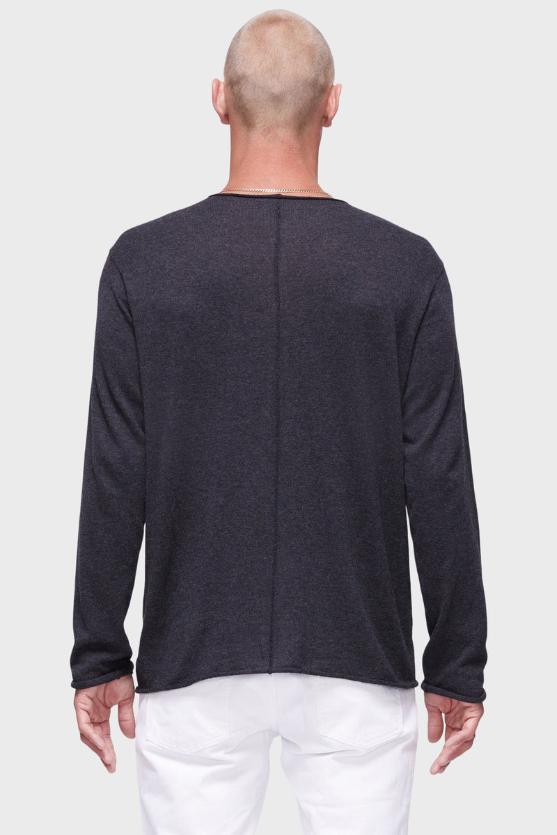 Unisex Long Sleeve Crewneck Sweater with Rolled Edges in Dark Heather.