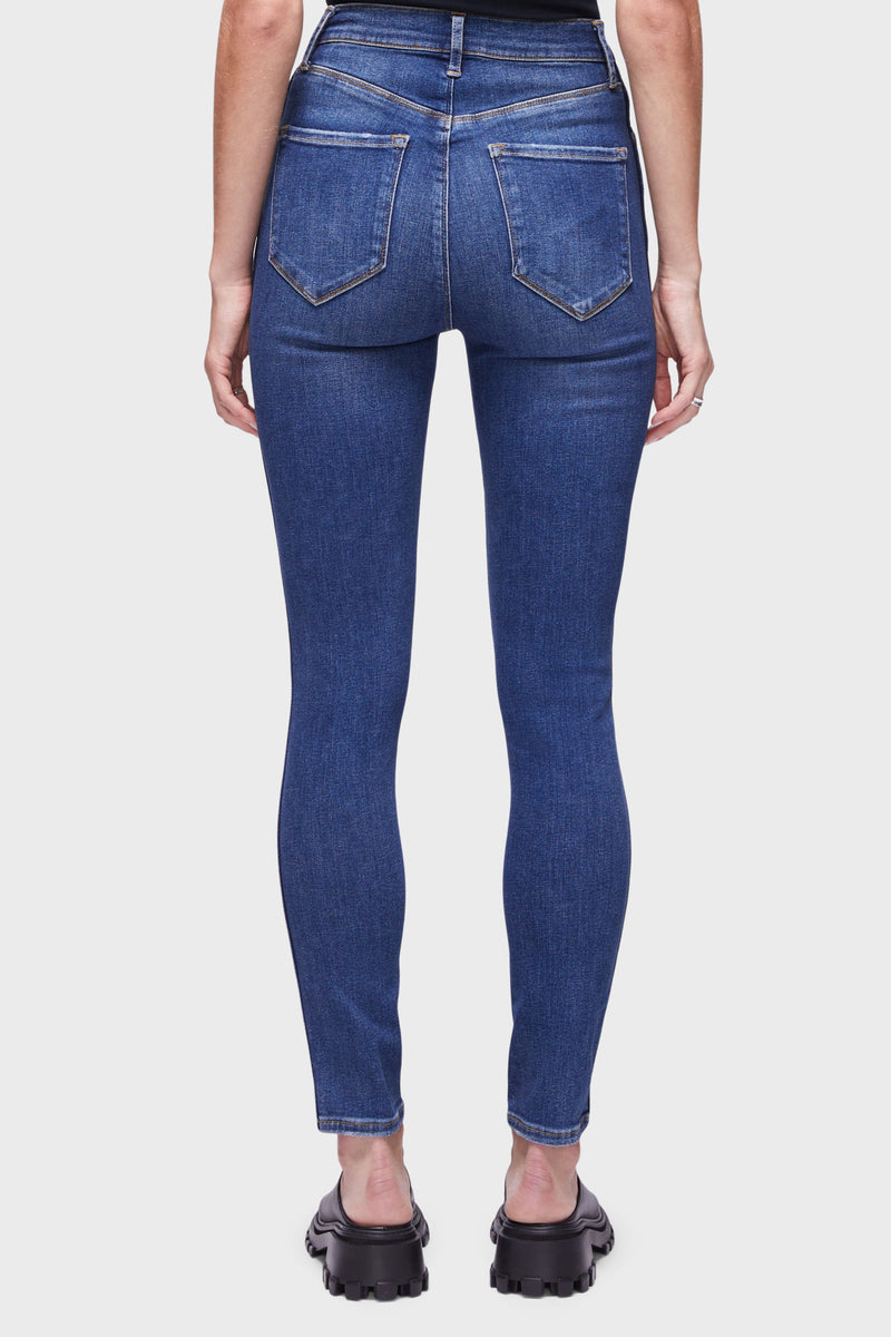 Women's SCLPT Skinny Jeans in Medium Blue Heritage. - back view