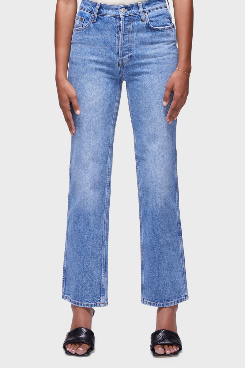 Women's RLXD Straight Jean in Vintage Blue - front view close up