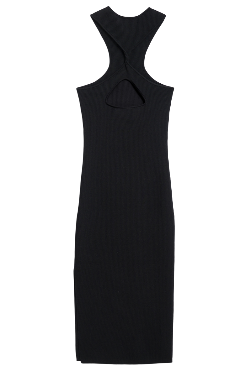 DSTLD Twist Midi Dress in Black - Back Flat